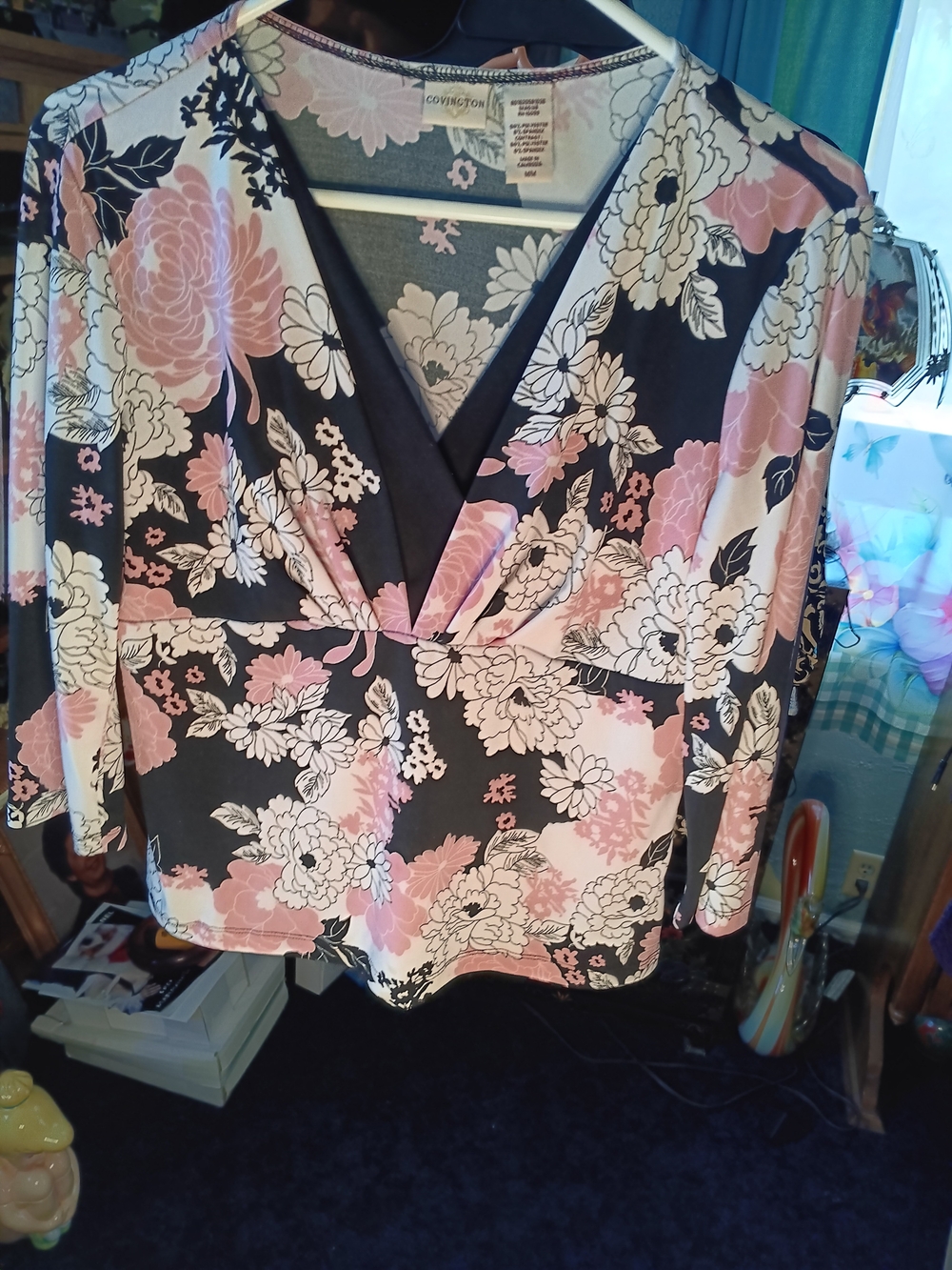 Covington Pink Floral V-Neck Women's Top
